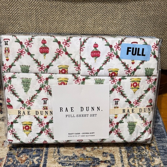 Rae Dunn Other - NWT Rae Dunn Christmas Holiday Full Size Sheet Set - Red/Green Ornaments